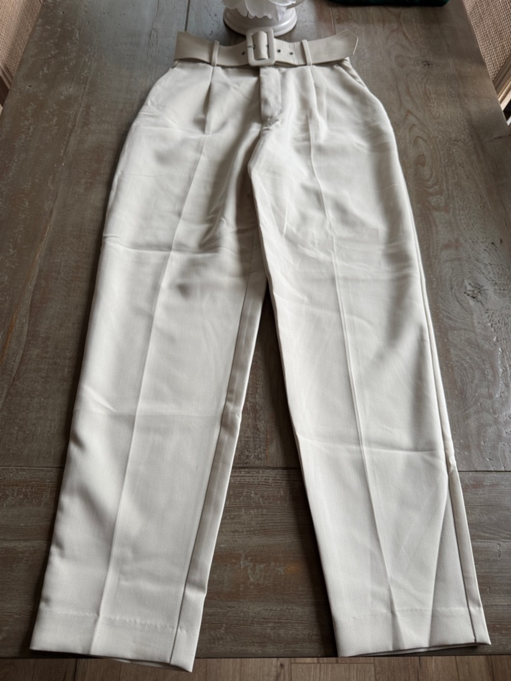 Zara Cream High-Rise Belted Trousers